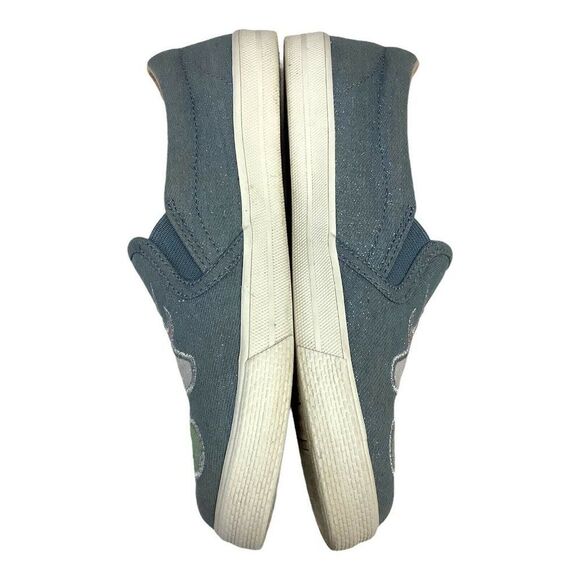 Girls Blue Denim Slip On Sneaker Shoes Unicorn Glitter Size 4 Flat Whimsical - Picture 3 of 8